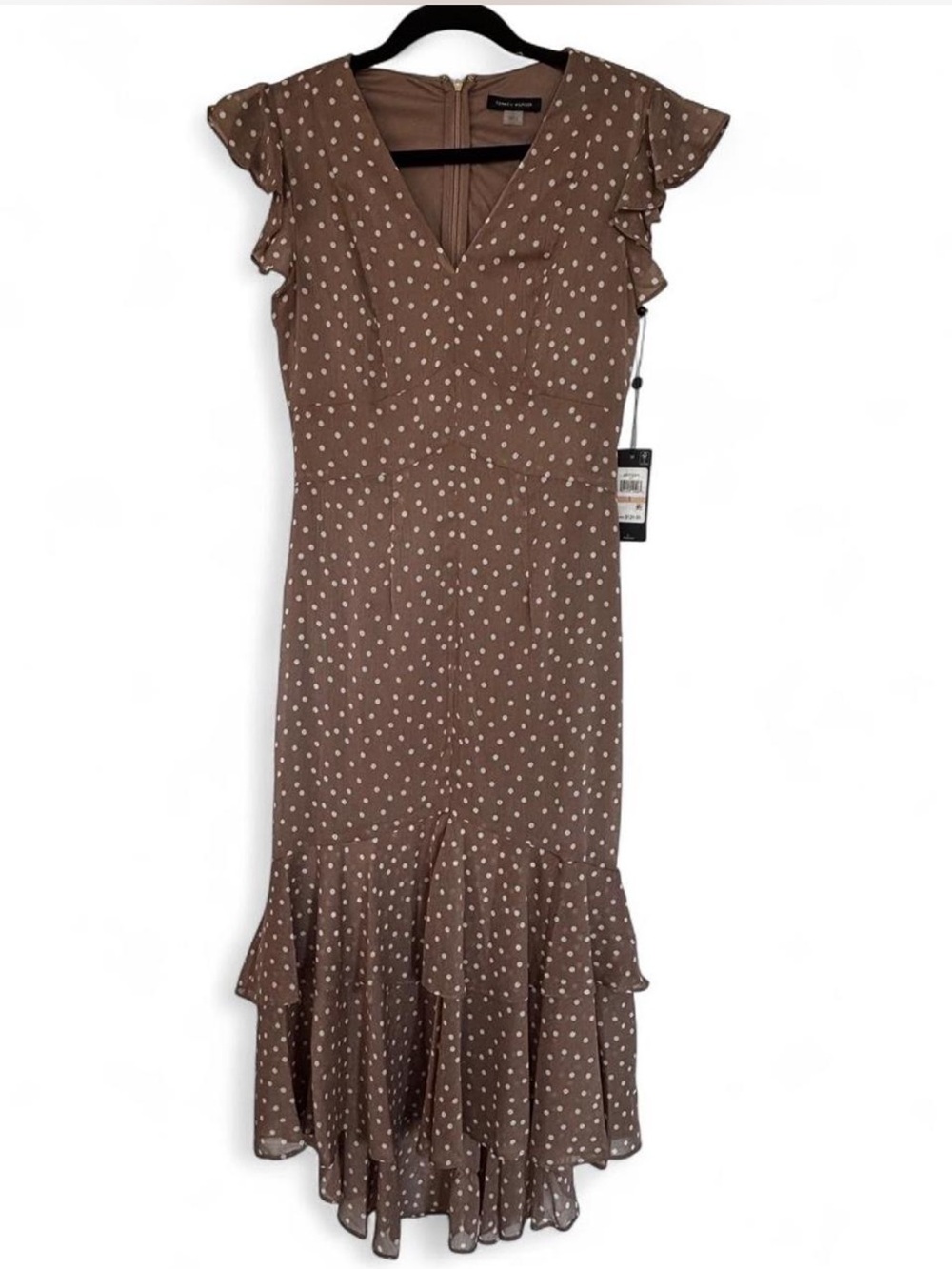 Tommy Hilfiger Brown Polka Dot Ruffle Midi Dress